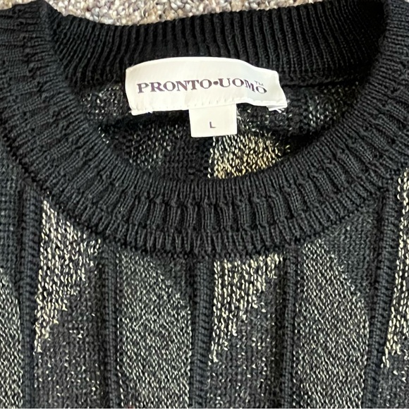Pronto Uomo Sweater Mens L Black Beige Green Wool Blend 3D Knit Geometric 90s - Picture 2 of 10
